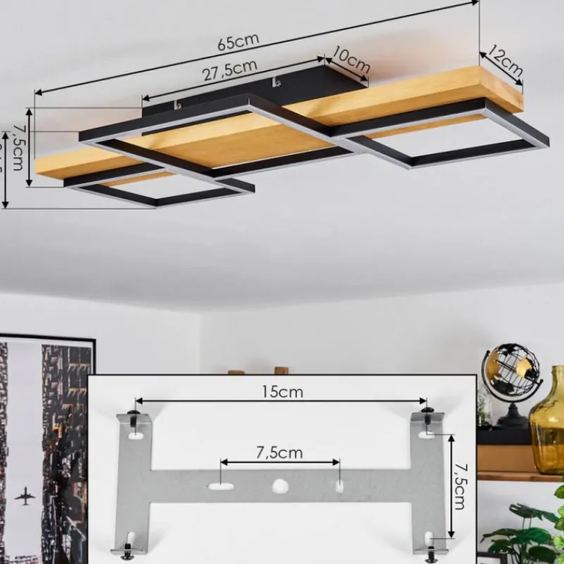 Luminaires Scandinaves-hofstein Plafonnier Pompu LED Bois clair, Noir, 1 lumière