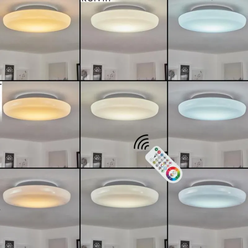 hofstein Plafonnier Ral LED Argenté, Blanc, 1 lumière, Télécommandes, Changeur de couleurs