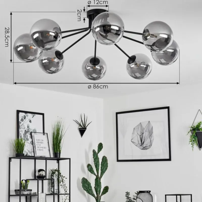 Suspension Verre Fumé-hofstein Plafonnier Remaisnil Noir, 8 lumières