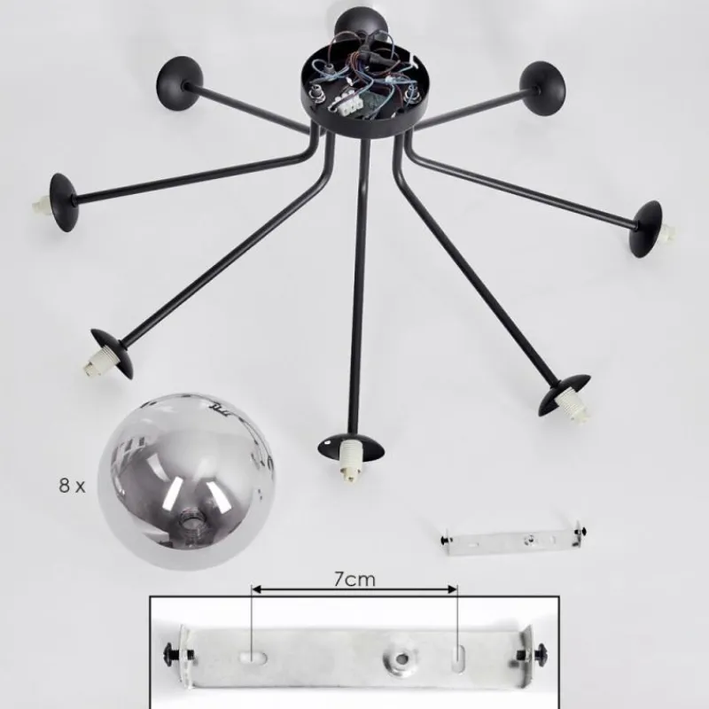 Suspension Verre Fumé-hofstein Plafonnier Remaisnil Noir, 8 lumières