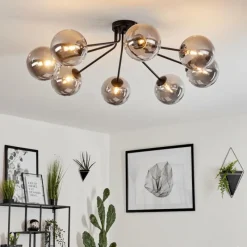 Suspension Verre Fumé-hofstein Plafonnier Remaisnil Noir, 8 lumières