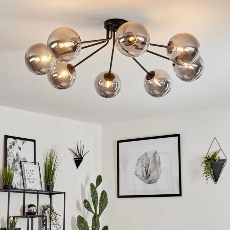 Suspension Verre Fumé-hofstein Plafonnier Remaisnil Noir, 8 lumières