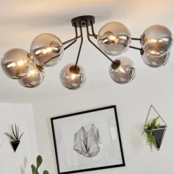 Suspension Verre Fumé-hofstein Plafonnier Remaisnil Noir, 8 lumières