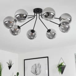Suspension Verre Fumé-hofstein Plafonnier Remaisnil Noir, 8 lumières