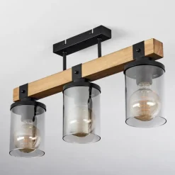Luminaires Scandinaves-hofstein Plafonnier Roxa Bois clair, Noir, 3 lumières