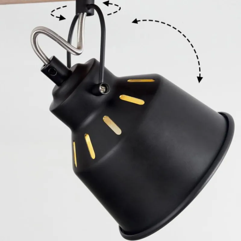 Lampes Dorées-hofstein Plafonnier Safari Chrome, Bois foncé, Noir, 2 lumières