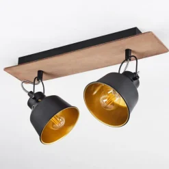 Lampes Dorées-hofstein Plafonnier Safari Chrome, Bois foncé, Noir, 2 lumières