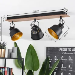 Lampes Dorées-hofstein Plafonnier Safari Chrome, Bois foncé, Noir, 3 lumières