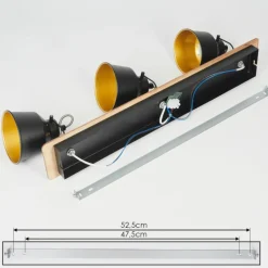 Lampes Dorées-hofstein Plafonnier Safari Chrome, Bois foncé, Noir, 3 lumières