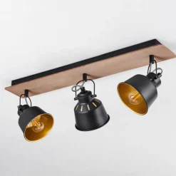 Lampes Dorées-hofstein Plafonnier Safari Chrome, Bois foncé, Noir, 3 lumières