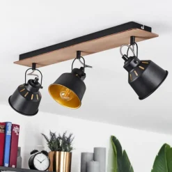 Lampes Dorées-hofstein Plafonnier Safari Chrome, Bois foncé, Noir, 3 lumières