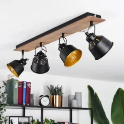 Lampes Dorées-hofstein Plafonnier Safari Chrome, Bois foncé, Noir, 4 lumières