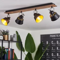 Lampes Dorées-hofstein Plafonnier Safari Chrome, Bois foncé, Noir, 4 lumières