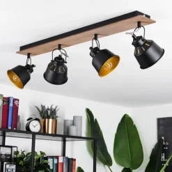 Lampes Dorées-hofstein Plafonnier Safari Chrome, Bois foncé, Noir, 4 lumières