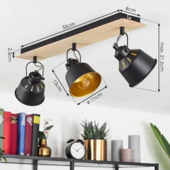 Lampes Dorées-hofstein Plafonnier Safari Chrome, Bois clair, Noir, 3 lumières