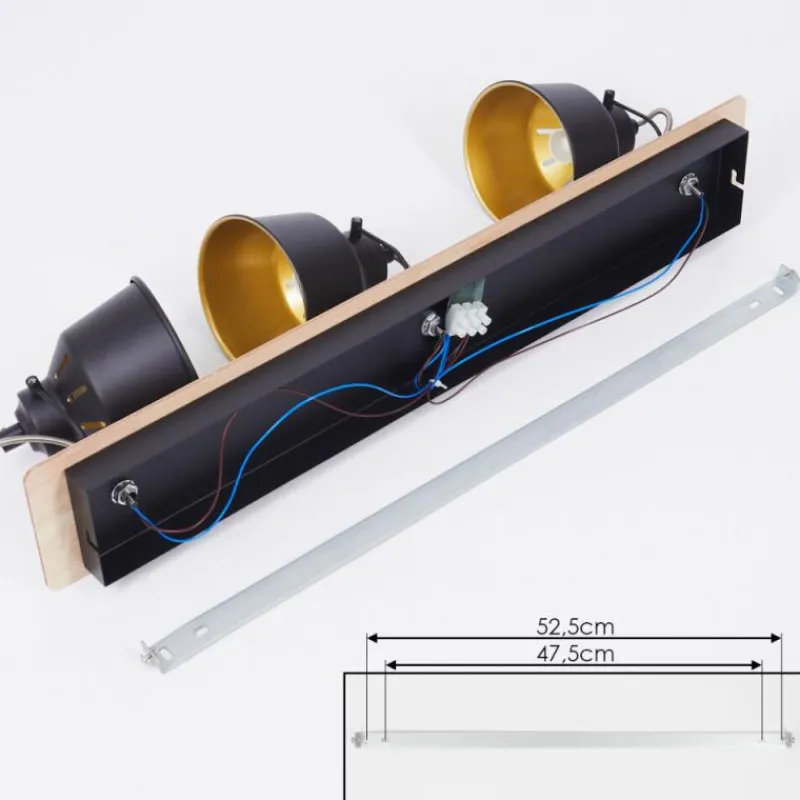 Lampes Dorées-hofstein Plafonnier Safari Chrome, Bois clair, Noir, 3 lumières