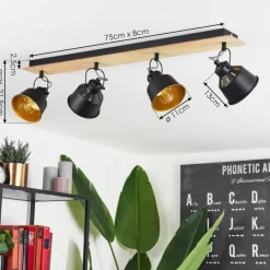 Lampes Dorées-hofstein Plafonnier Safari Chrome, Bois clair, Noir, 4 lumières