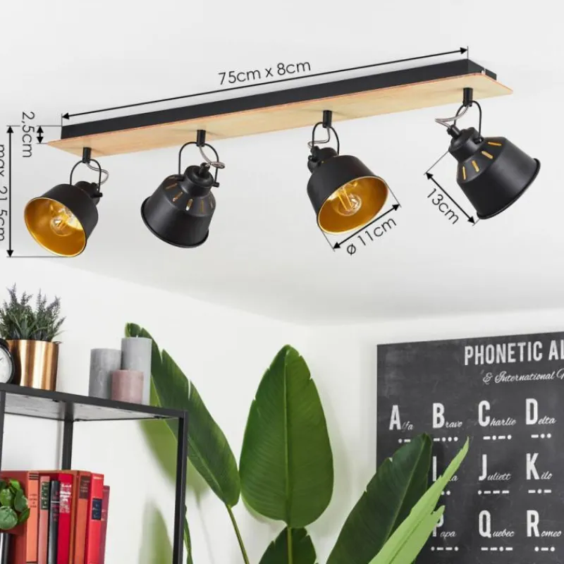 Lampes Dorées-hofstein Plafonnier Safari Chrome, Bois clair, Noir, 4 lumières