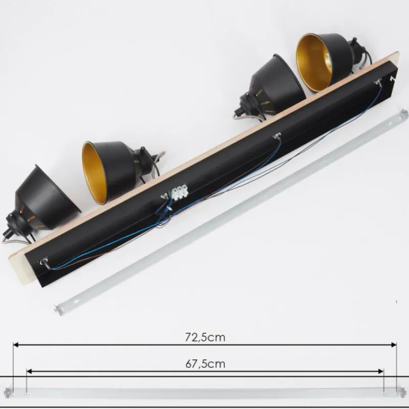 Lampes Dorées-hofstein Plafonnier Safari Chrome, Bois clair, Noir, 4 lumières