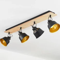 Lampes Dorées-hofstein Plafonnier Safari Chrome, Bois clair, Noir, 4 lumières