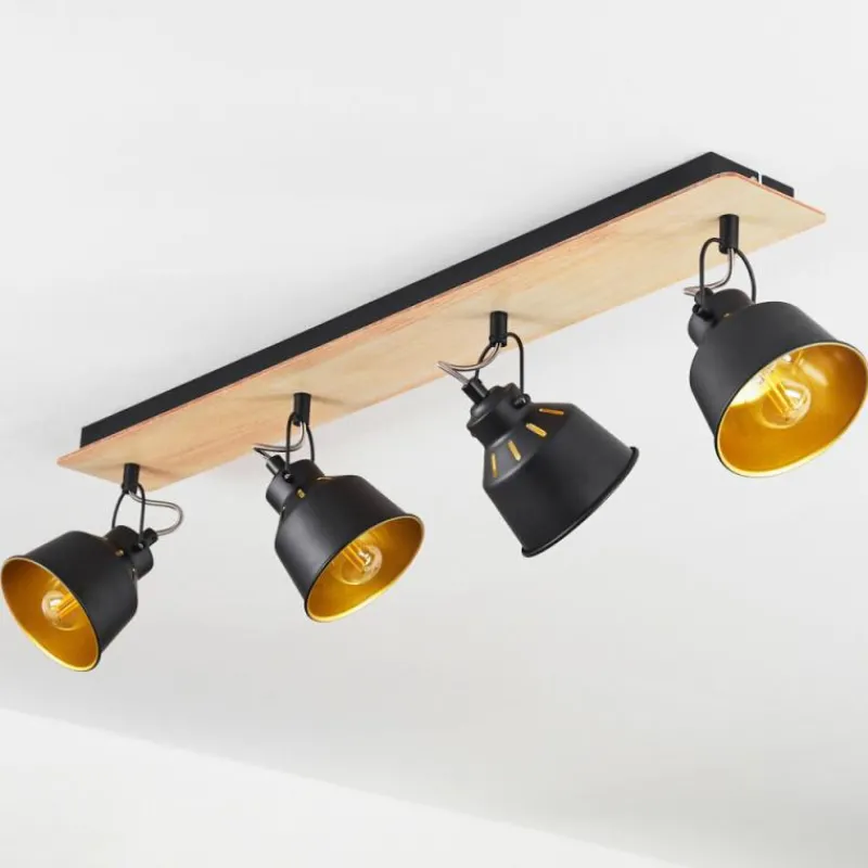 Lampes Dorées-hofstein Plafonnier Safari Chrome, Bois clair, Noir, 4 lumières