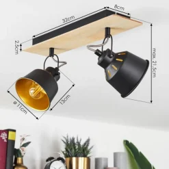 Lampes Dorées-hofstein Plafonnier Safari Chrome, Bois clair, Noir, 2 lumières