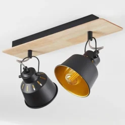 Lampes Dorées-hofstein Plafonnier Safari Chrome, Bois clair, Noir, 2 lumières