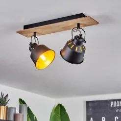 Lampes Dorées-hofstein Plafonnier Safari Chrome, Bois clair, Noir, 2 lumières