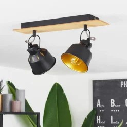 Lampes Dorées-hofstein Plafonnier Safari Chrome, Écru, Noir, 2 lumières