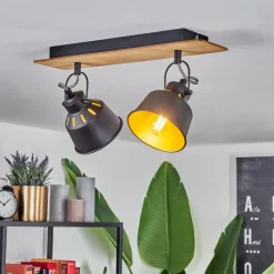 Lampes Dorées-hofstein Plafonnier Safari Chrome, Écru, Noir, 2 lumières