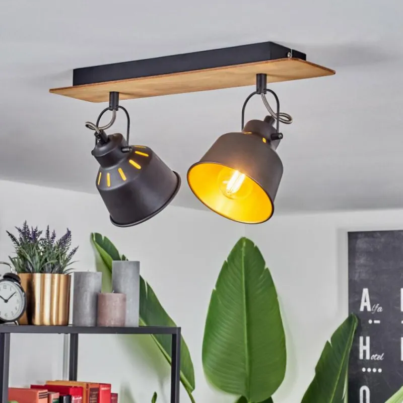 Lampes Dorées-hofstein Plafonnier Safari Chrome, Écru, Noir, 2 lumières