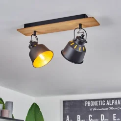 Lampes Dorées-hofstein Plafonnier Safari Chrome, Écru, Noir, 2 lumières