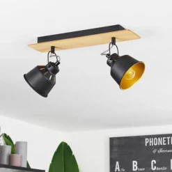 Lampes Dorées-hofstein Plafonnier Safari Chrome, Écru, Noir, 2 lumières