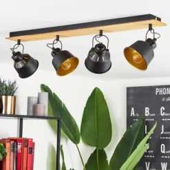 Lampes Dorées-hofstein Plafonnier Safari Chrome, Écru, Noir, 4 lumières