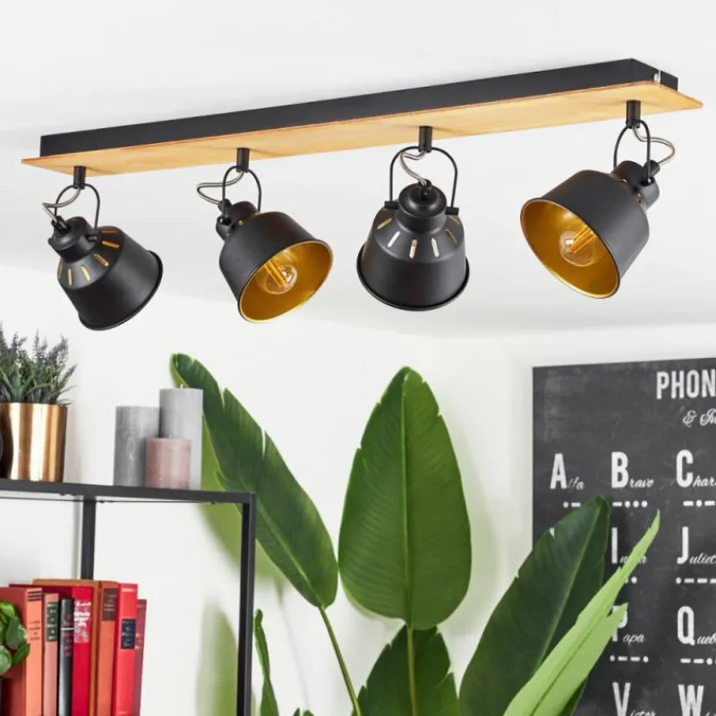 Lampes Dorées-hofstein Plafonnier Safari Chrome, Écru, Noir, 4 lumières