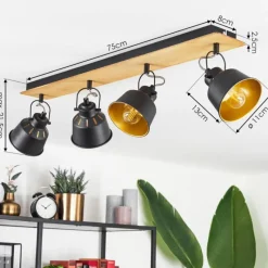 Lampes Dorées-hofstein Plafonnier Safari Chrome, Écru, Noir, 4 lumières