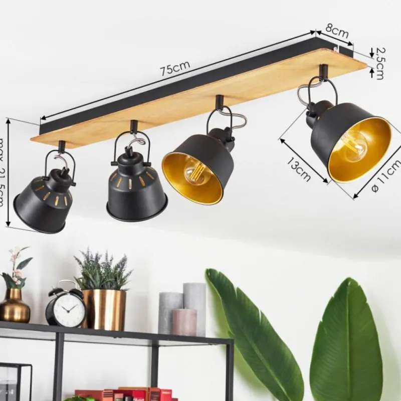 Lampes Dorées-hofstein Plafonnier Safari Chrome, Écru, Noir, 4 lumières