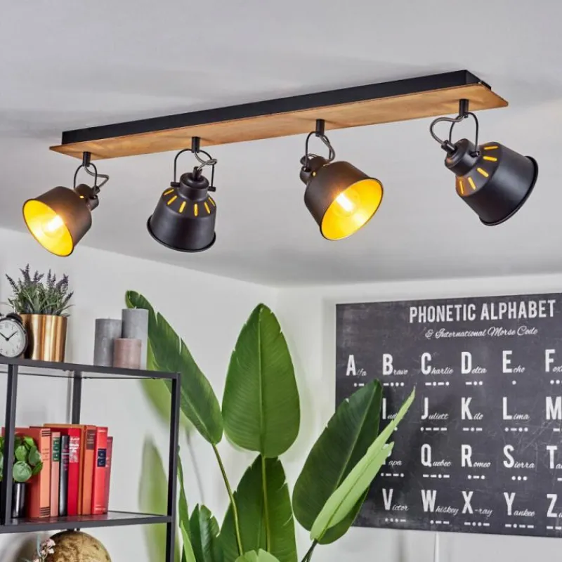 Lampes Dorées-hofstein Plafonnier Safari Chrome, Écru, Noir, 4 lumières