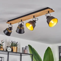 Lampes Dorées-hofstein Plafonnier Safari Chrome, Écru, Noir, 4 lumières