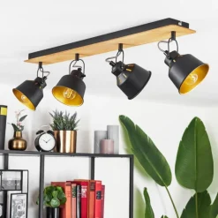 Lampes Dorées-hofstein Plafonnier Safari Chrome, Écru, Noir, 4 lumières