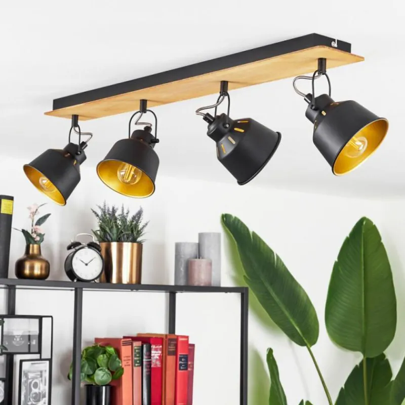 Lampes Dorées-hofstein Plafonnier Safari Chrome, Écru, Noir, 4 lumières