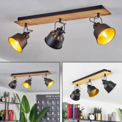 Lampes Dorées-hofstein Plafonnier Safari Chrome, Écru, Noir, 3 lumières