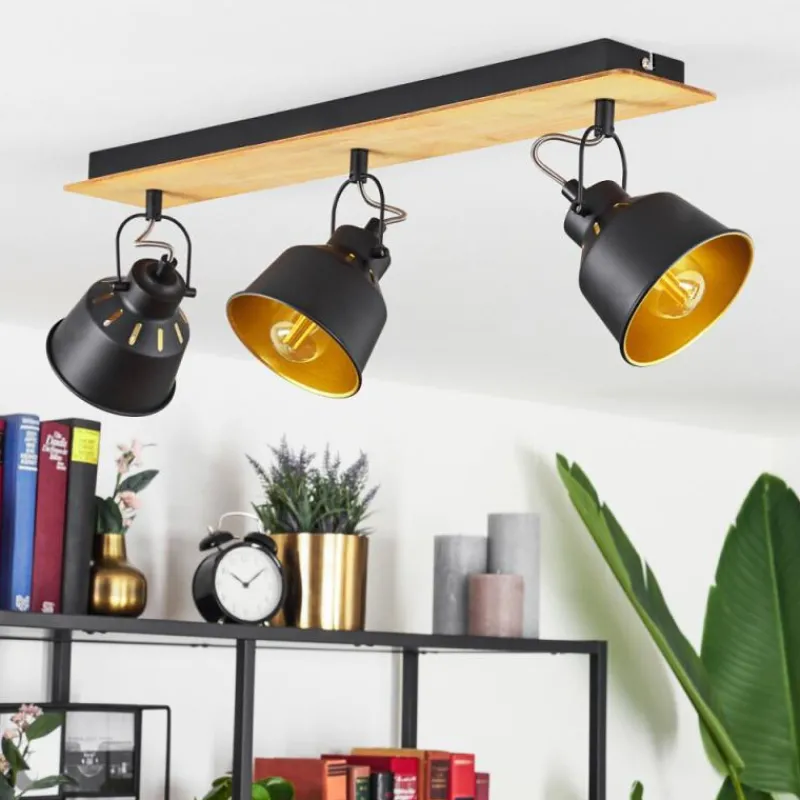 Lampes Dorées-hofstein Plafonnier Safari Chrome, Écru, Noir, 3 lumières