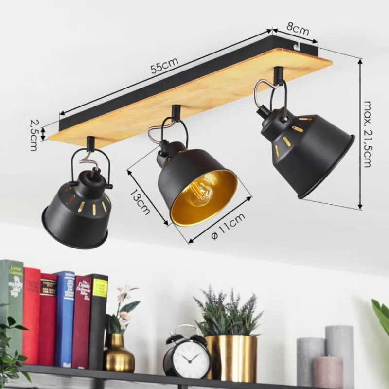 Lampes Dorées-hofstein Plafonnier Safari Chrome, Écru, Noir, 3 lumières