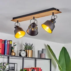 Lampes Dorées-hofstein Plafonnier Safari Chrome, Écru, Noir, 3 lumières