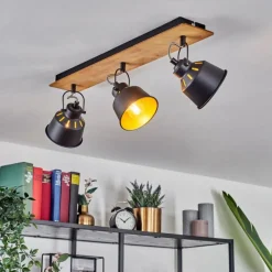 Lampes Dorées-hofstein Plafonnier Safari Chrome, Écru, Noir, 3 lumières