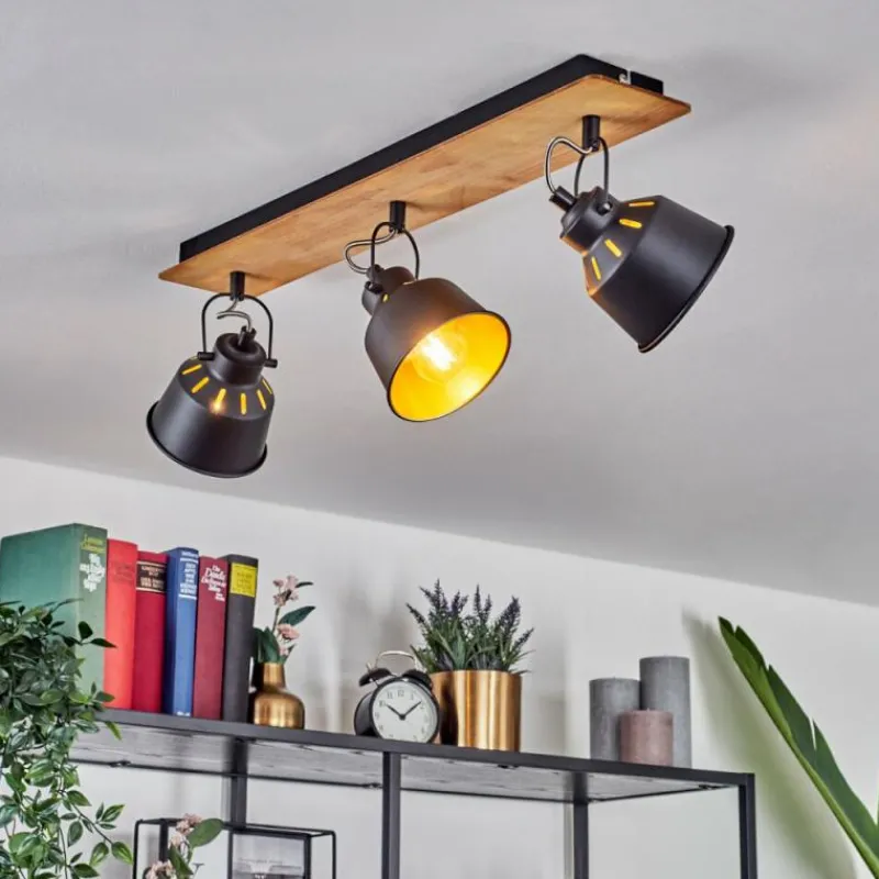 Lampes Dorées-hofstein Plafonnier Safari Chrome, Écru, Noir, 3 lumières