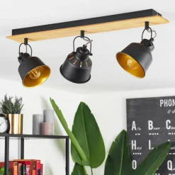 Lampes Dorées-hofstein Plafonnier Safari Chrome, Écru, Noir, 3 lumières