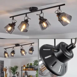 Suspension Verre Fumé-hofstein Plafonnier Safari Noir, 4 lumières