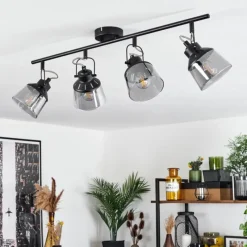 Suspension Verre Fumé-hofstein Plafonnier Safari Noir, 4 lumières